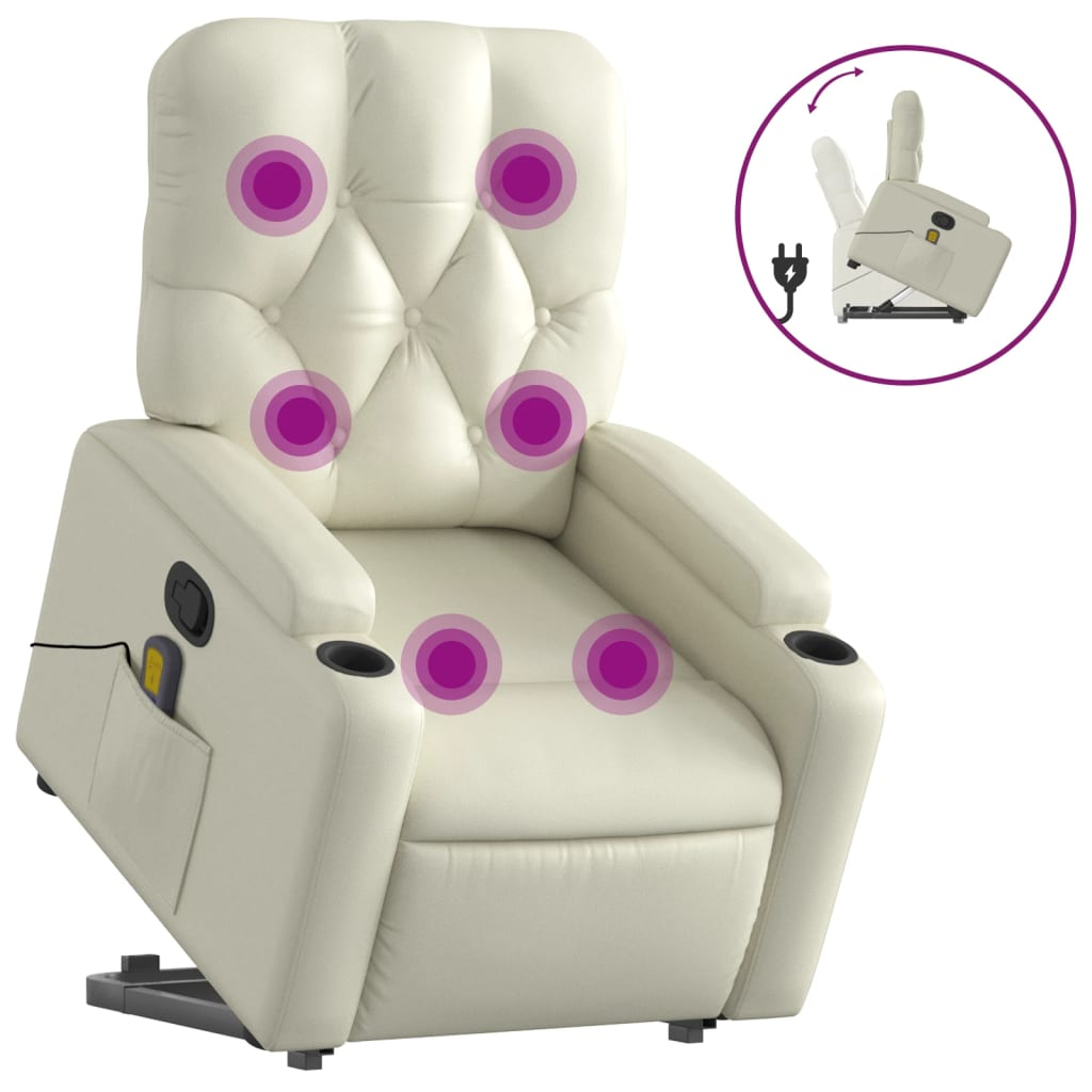 Stand up Massage Recliner Chair Cream Faux Leather