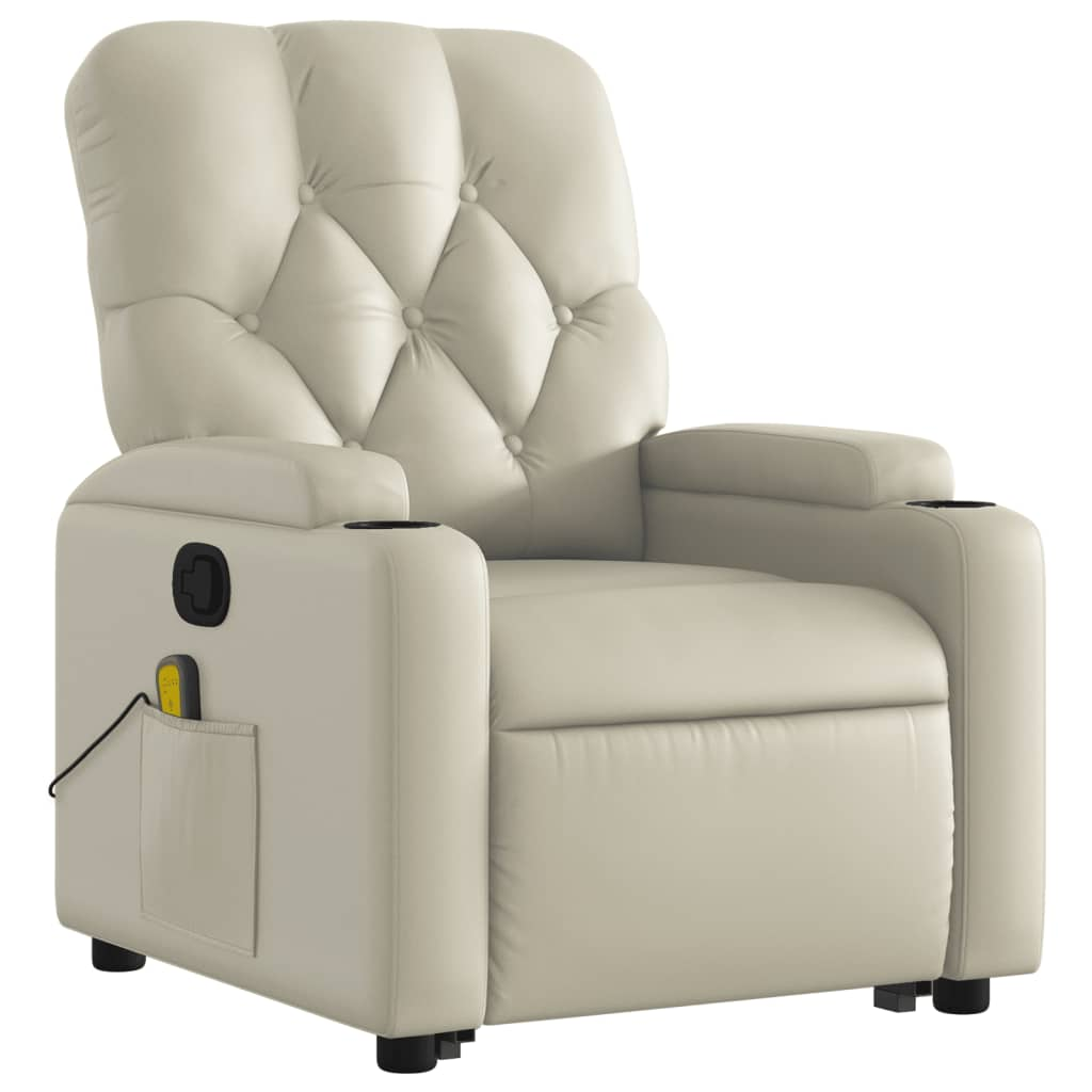 Stand up Massage Recliner Chair Cream Faux Leather