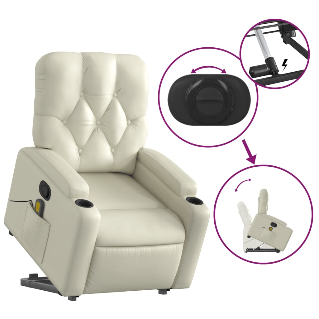 Stand up Massage Recliner Chair Cream Faux Leather