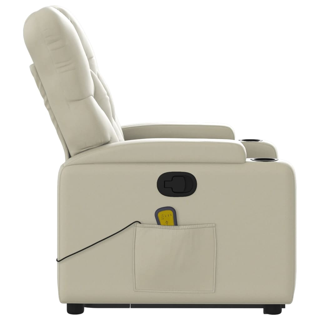 Stand up Massage Recliner Chair Cream Faux Leather