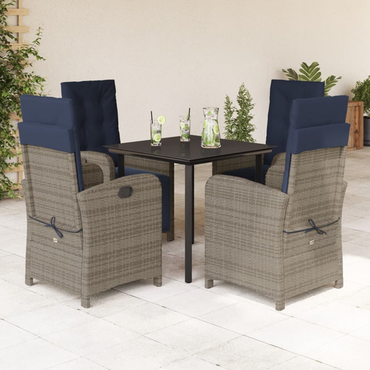 vidaXL 5 Piece Patio Dining Set with Cushions Gray Poly Rattan