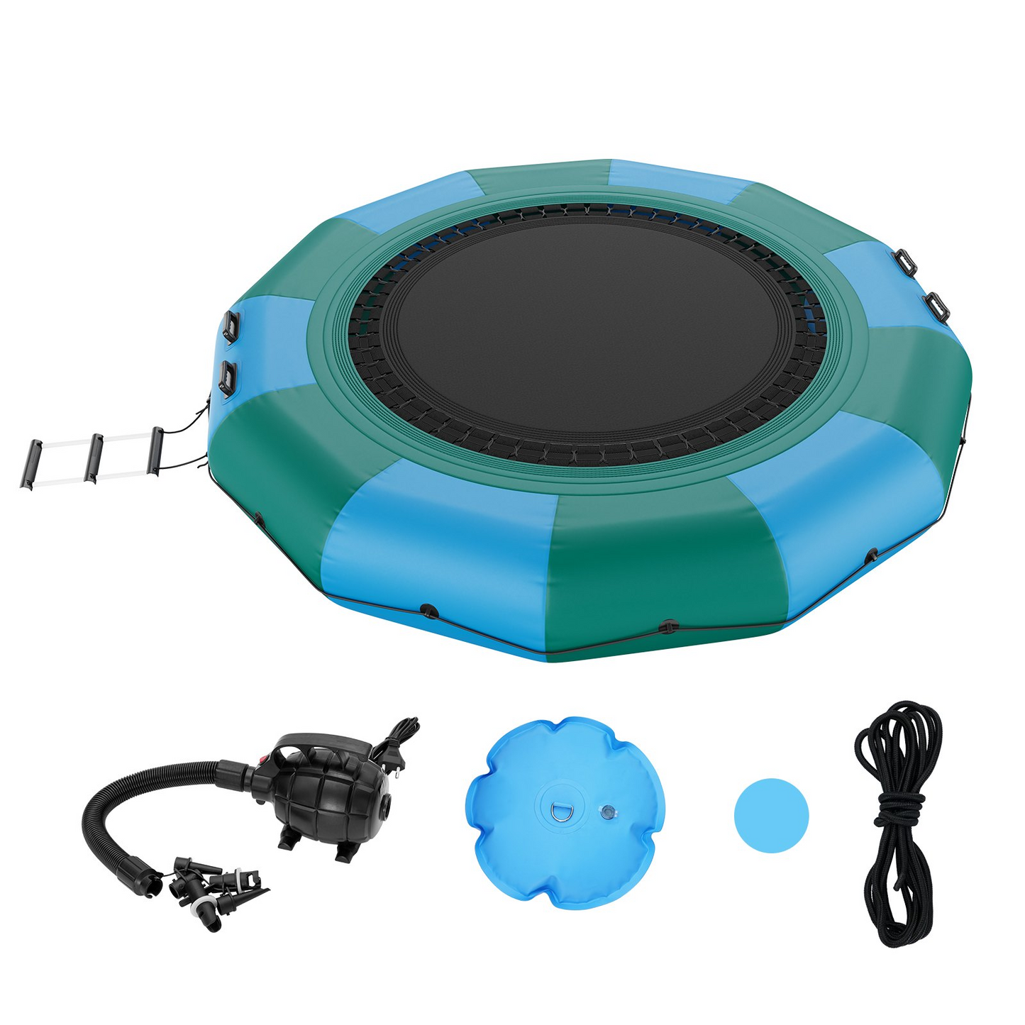 VEVOR Inflatable Water Bouncer, 12ft Recreational Water Trampoline, Portable Bounce Swim Platform with 3-Step Ladder & Electric Air Pump, Kids Adults Floating Rebounder for Pool, Lake, Water Sports