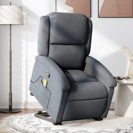 Stand up Massage Recliner Chair Dark Gray Velvet