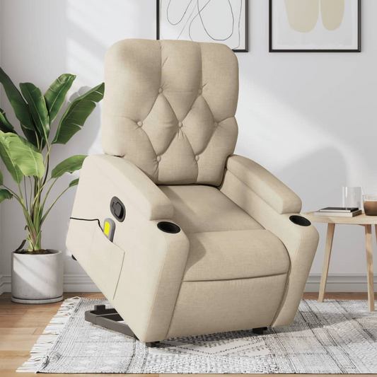 Stand up Massage Recliner Chair Cream Fabric