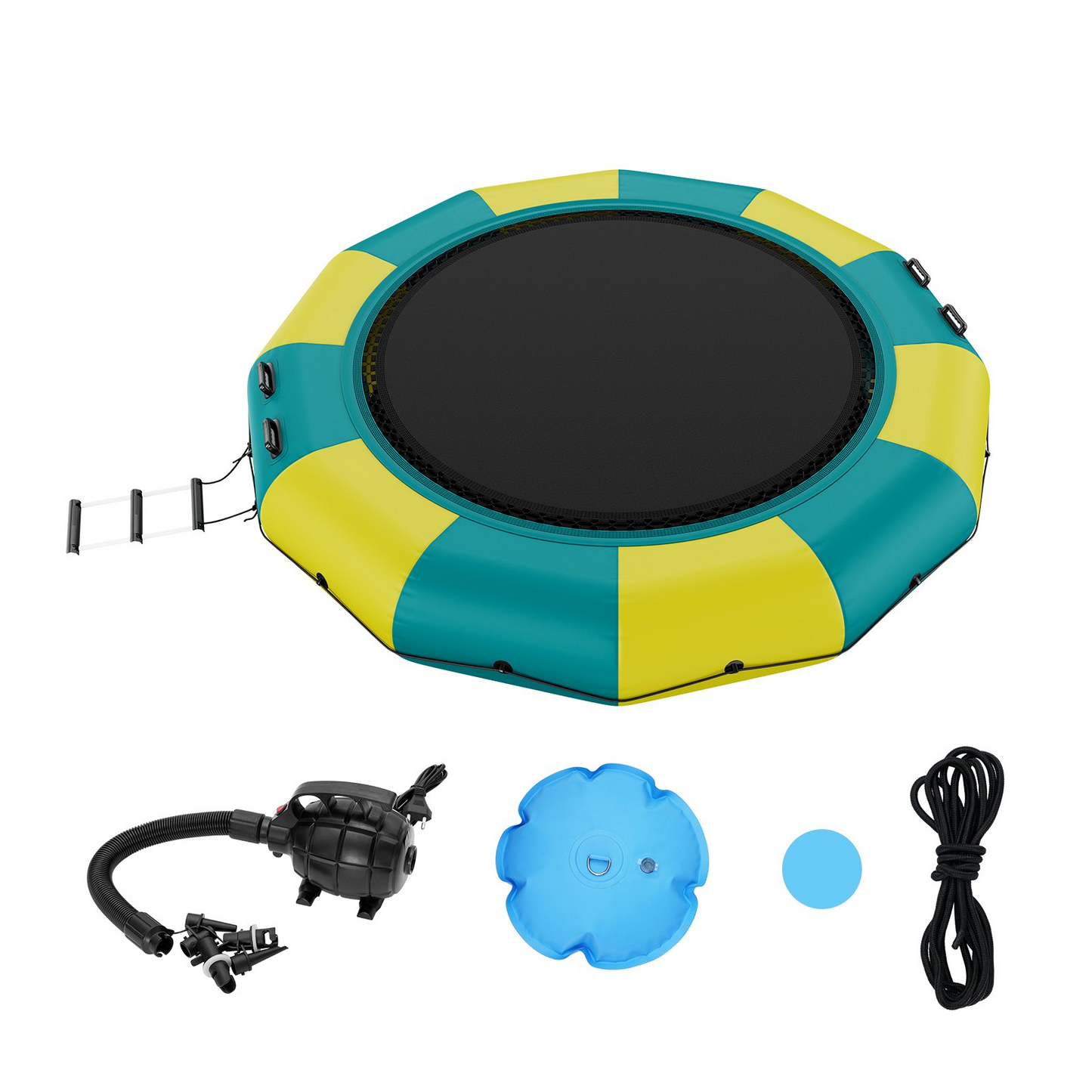 VEVOR Inflatable Water Bouncer, 13ft Recreational Water Trampoline, Portable Bounce Swim Platform with 3-Step Ladder & Electric Air Pump, Kids Adults Floating Rebounder for Pool, Lake, Water Sports