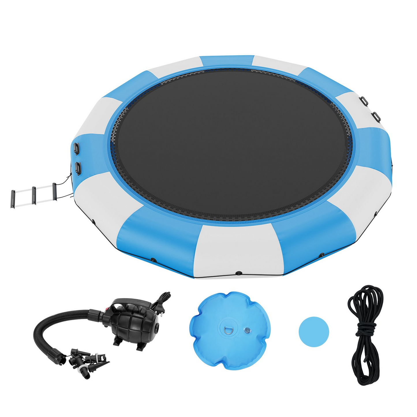 VEVOR Inflatable Water Bouncer, 15ft Recreational Water Trampoline, Portable Bounce Swim Platform with 3-Step Ladder & Electric Air Pump, Kids Adults Floating Rebounder for Pool, Lake, Water Sports