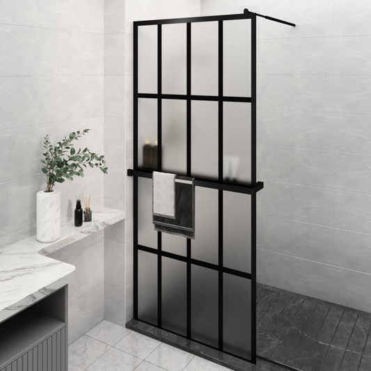 Walk-in Shower Wall with Shelf Black 39.4"x76.8" ESG Glass & Aluminum