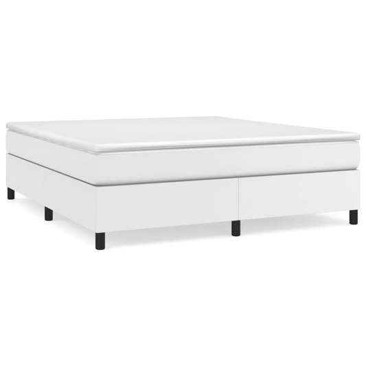 Box Spring Bed with Mattress White 76"x79.9" King Faux Leather