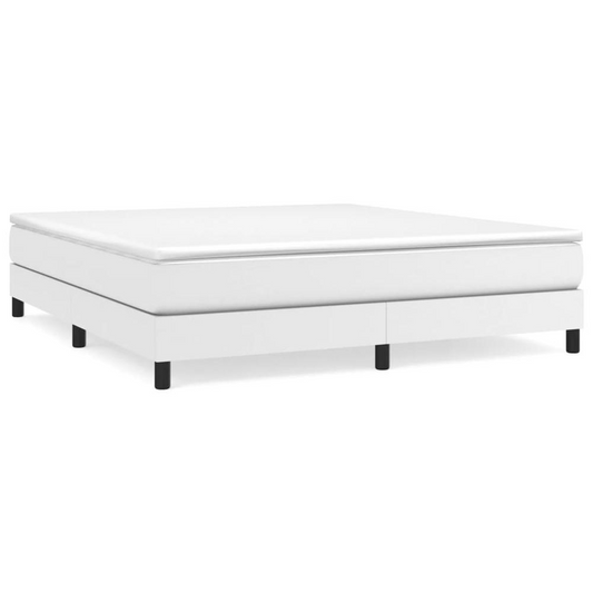 Box Spring Bed with Mattress White 76"x79.9" King Faux Leather