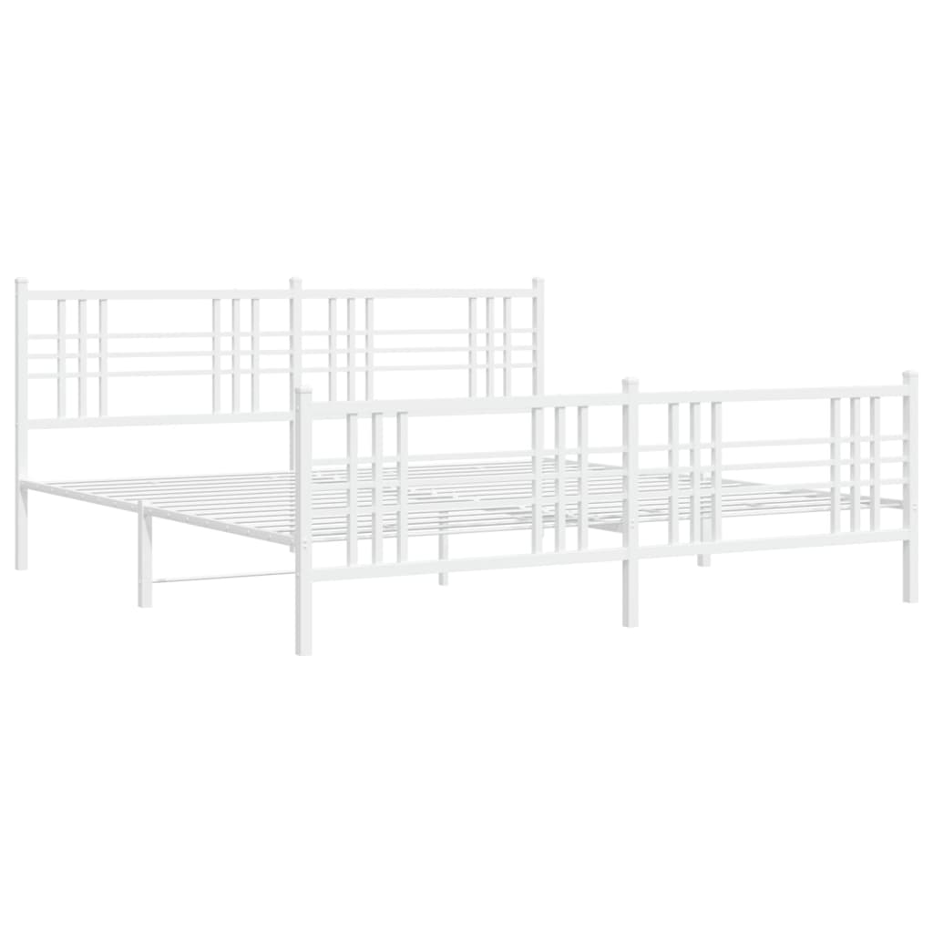 Metal Bed Frame with Headboard and Footboard White 76"x79.9" King