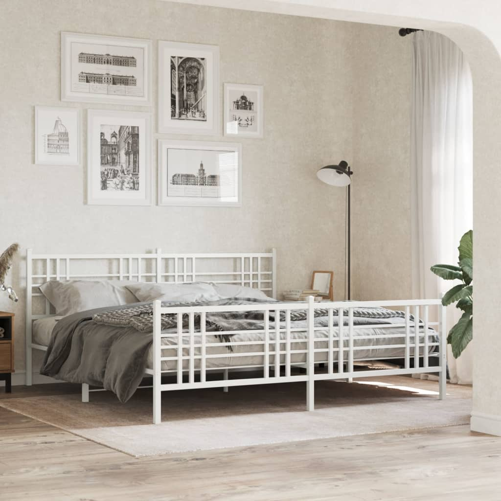 Metal Bed Frame with Headboard and Footboard White 76"x79.9" King