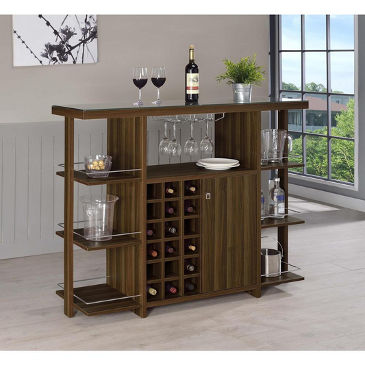 Evelio Bar Unit with Wine Bottle Storage Walnut