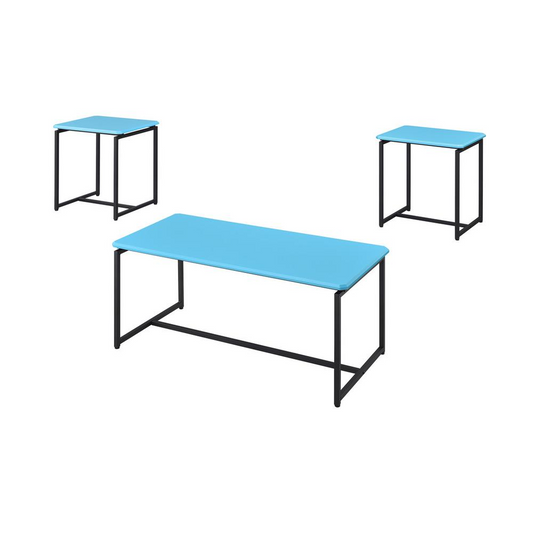 GT 3 Piece Blue Carbon Fiber Wrap Coffee Table and End Table Set