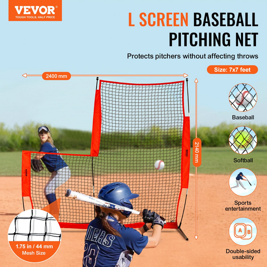 L Screen Baseball for Batting Cage, 7x7 ft Baseball & Softball Safety Screen, Body Protector Portable Batting Screen with Carry Bag & Ground Stakes, Baseball Pitching Net for Pitchers Protection