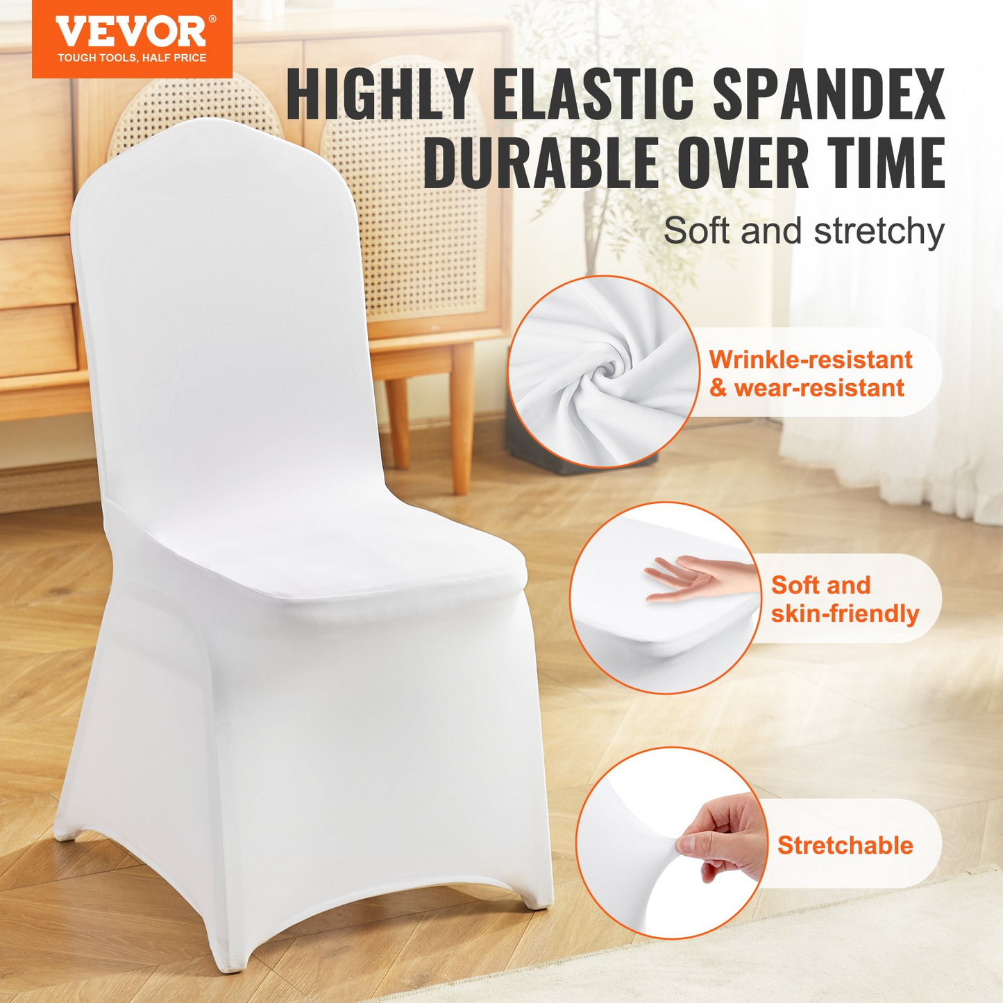 VEVOR 150 Pcs White Chair Covers Polyester Spandex Chair Cover Stretch Slipcovers for Wedding Party Dining Banquet Flat-Front Chair Cover