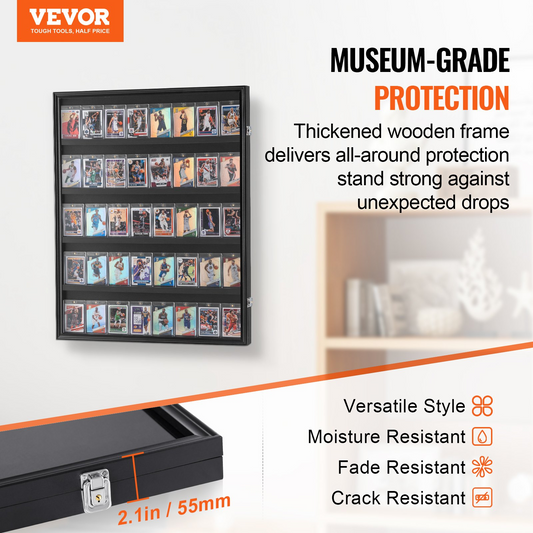 VEVOR 35 Graded Sports Card Display Case, 24.3x30.5x2.1 in, Baseball Card Display Frame with 98% UV Protection Clear View PC Glass, Lockable Wall Cabinet for Football Basketball Hockey Trading Card