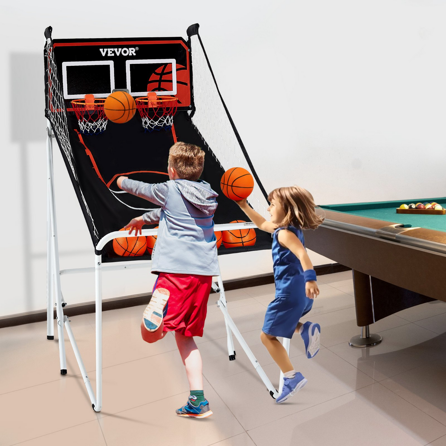 VEVOR Foldable Basketball Arcade Game, 2 Player Indoor Basketball Game, Home Dual Shot Sport with 4 Balls, 8 Game Modes, LCD Electronic Scoreboard, and Inflation Pump, for Kids, Adults (Black & White)