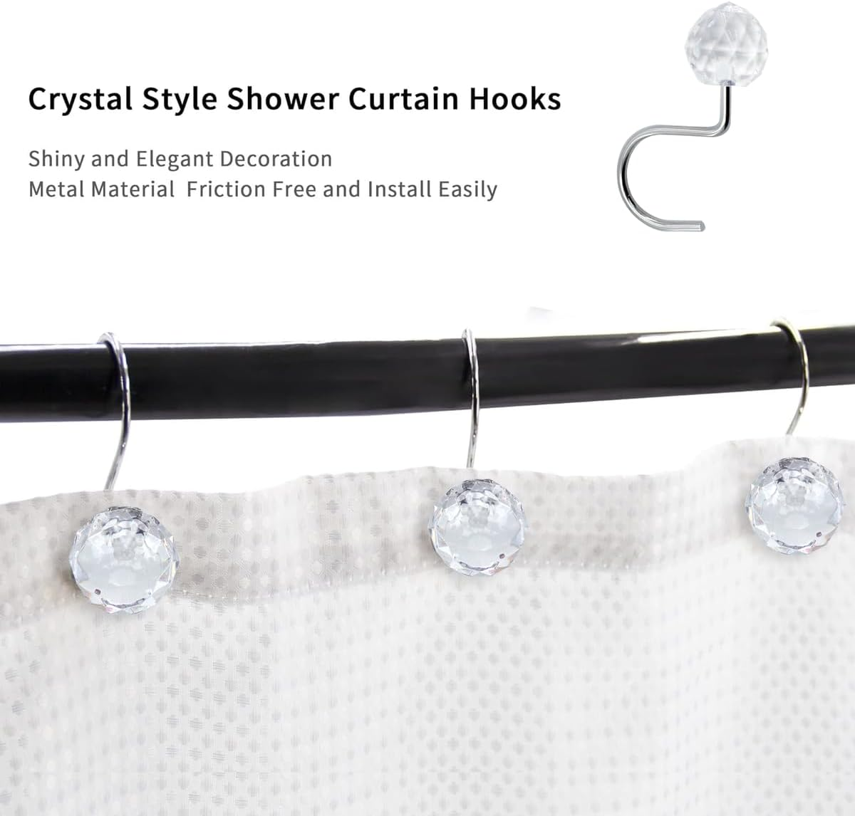 Set of 12 Rust Resistant Shower Curtain Hooks - 6 Designs!