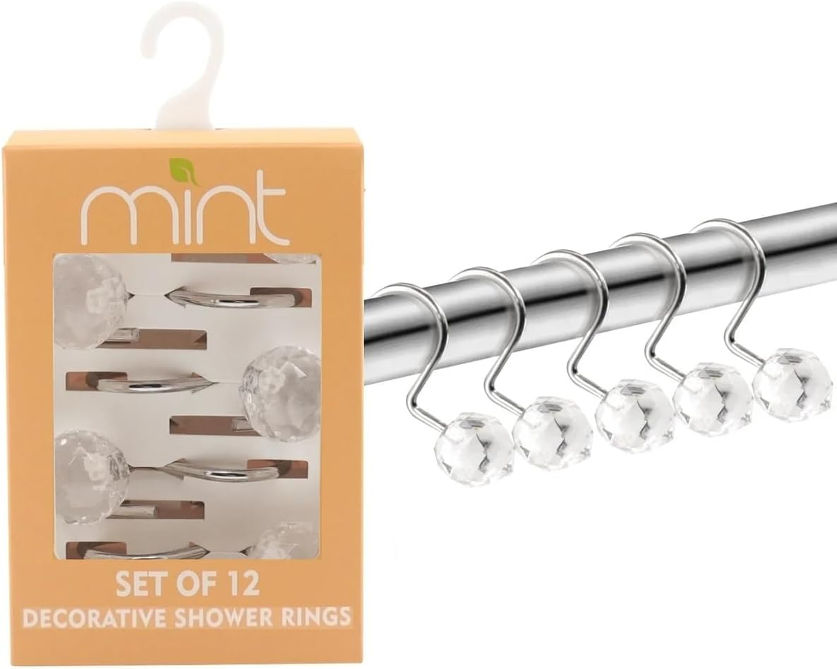 Set of 12 Rust Resistant Shower Curtain Hooks - 6 Designs!