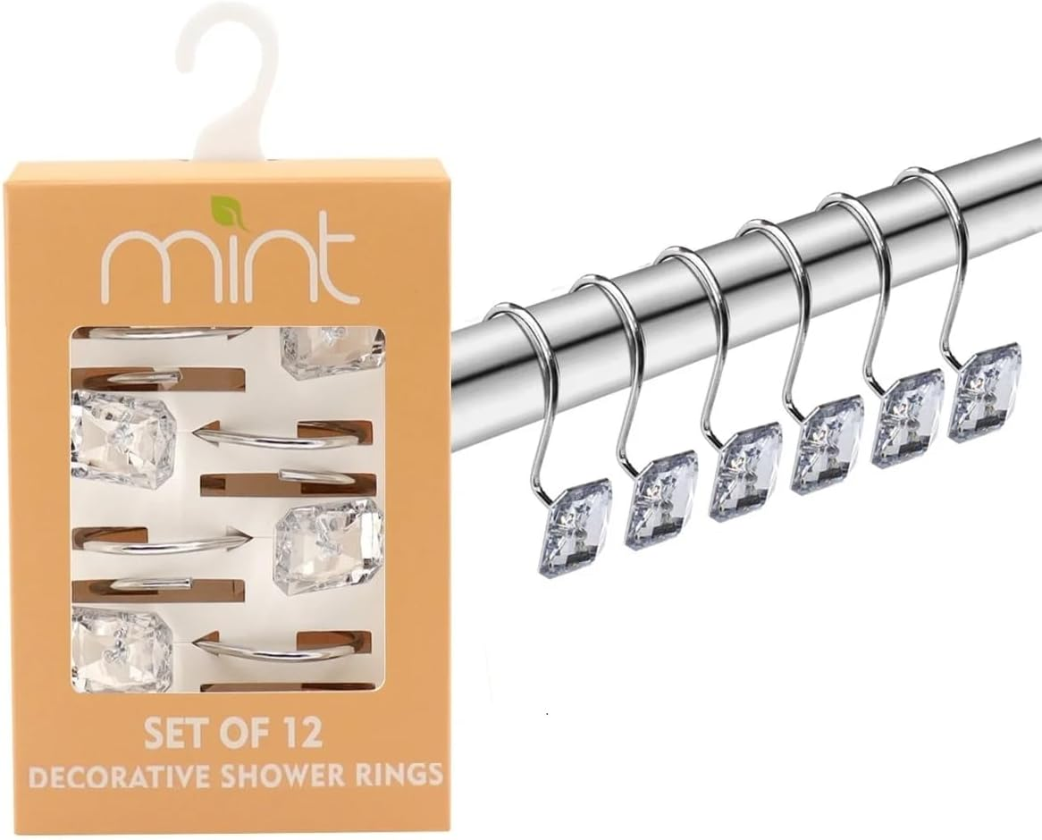 Set of 12 Rust Resistant Shower Curtain Hooks - 6 Designs!