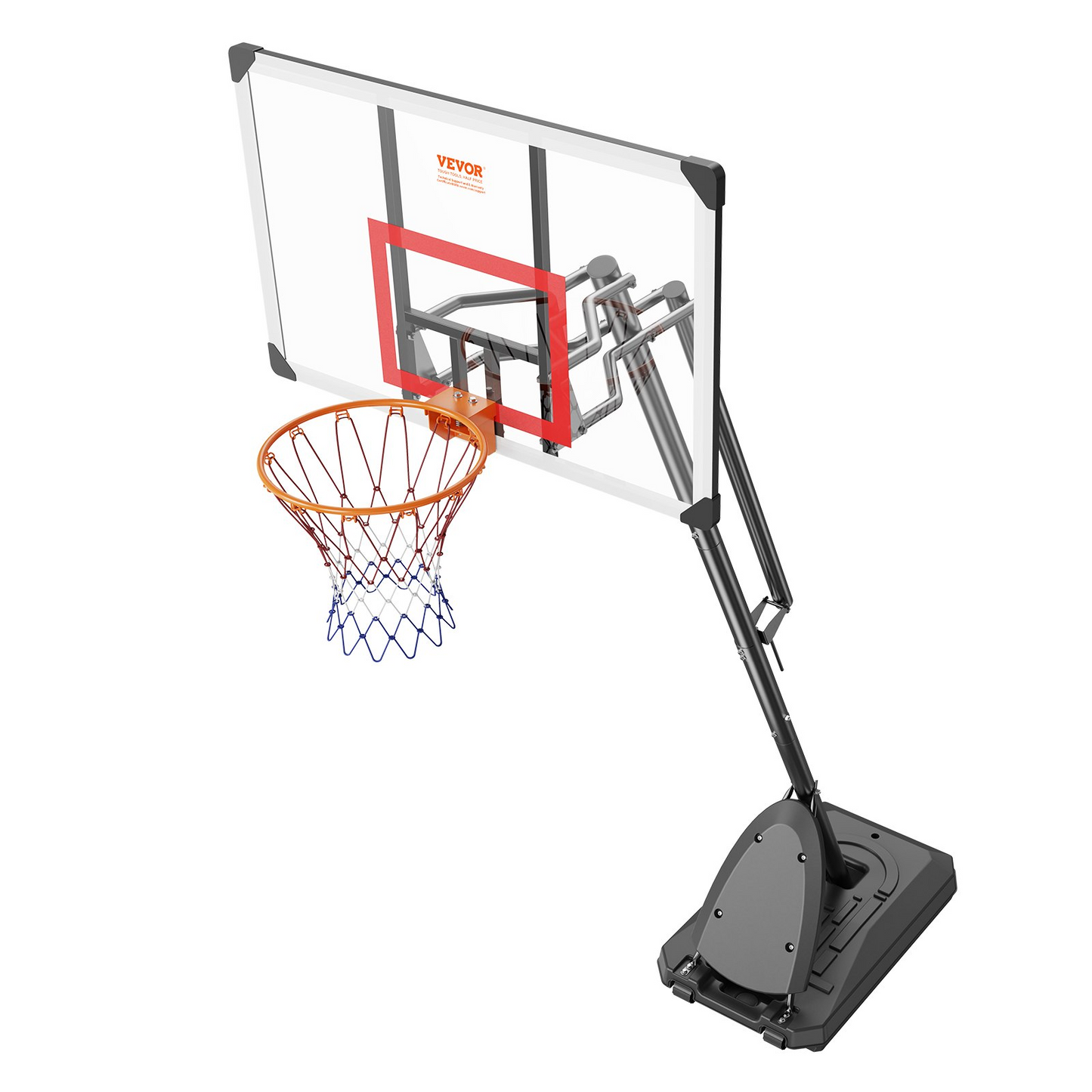 VEVOR Basketball Hoop, 7.6-10 ft Adjustable Height Portable Backboard System, 50 inch Basketball Hoop & Goal, Kids & Adults Basketball Set with Wheels, Stand, and Fillable Base, for Outdoor/Indoor