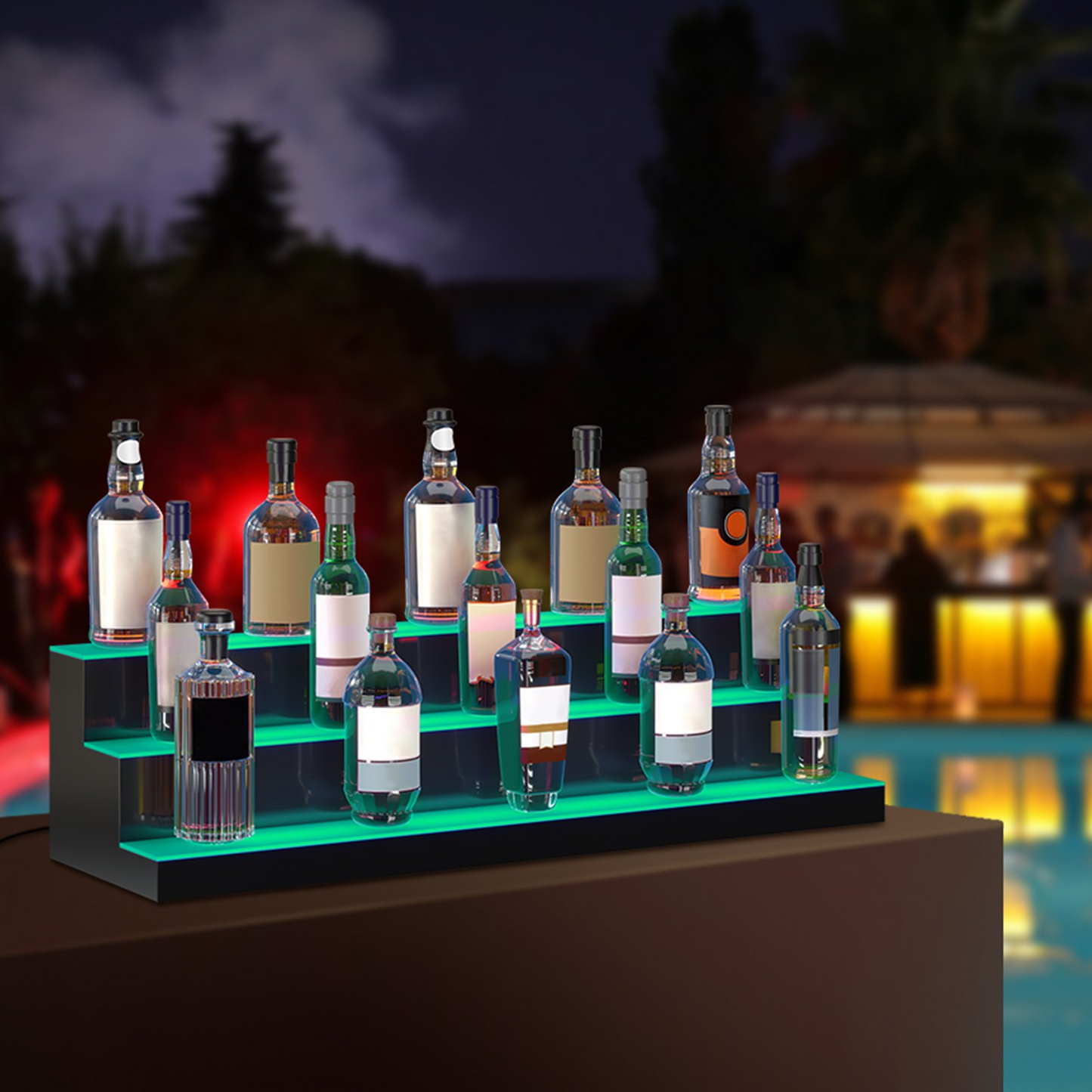 LED Lighted Liquor Bottle Display, 3 Tiers 40 Inches, Illuminated Home Bar Shelf with RF Remote & App Control 7 Static Colors 1-4 H Timing, Acrylic Drinks Lighting Shelf for Holding 30 Bottles