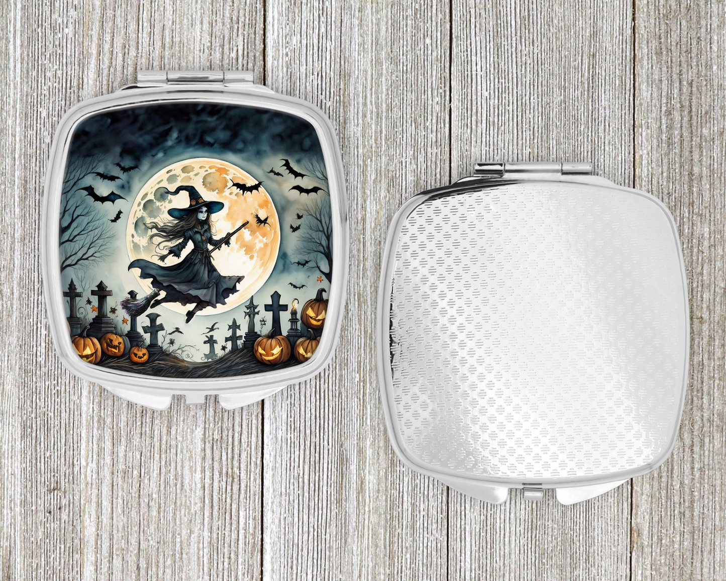 Flying Witch Spooky Halloween Compact Mirror