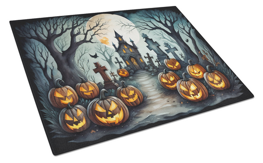 Graveyard Spooky Halloween Glass Cutting Board