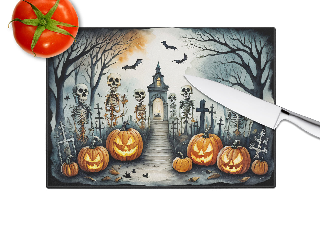 Skeleton Spooky Halloween Glass Cutting Board