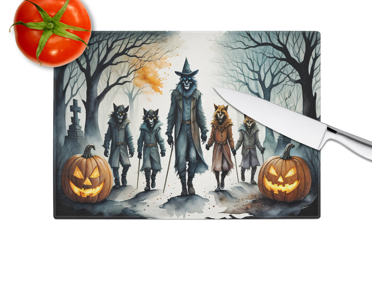 Werewolves Spooky Halloween Glass Cutting Board