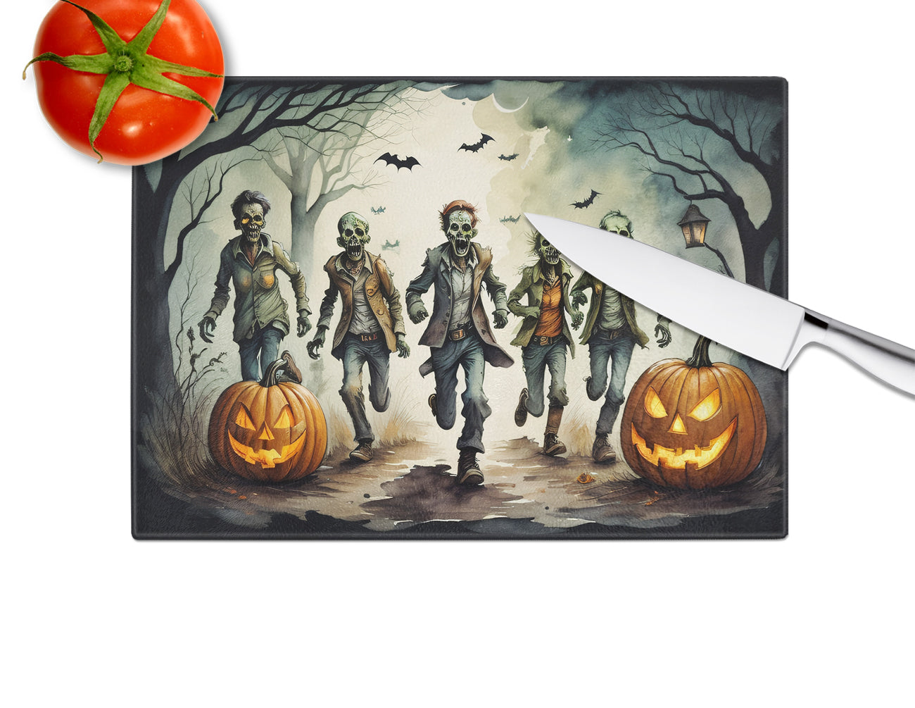 Zombies Spooky Halloween Glass Cutting Board