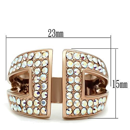 GL222 - IP Rose Gold(Ion Plating) Brass Ring with Top Grade Crystal  in Aurora Borealis (Rainbow Effect)