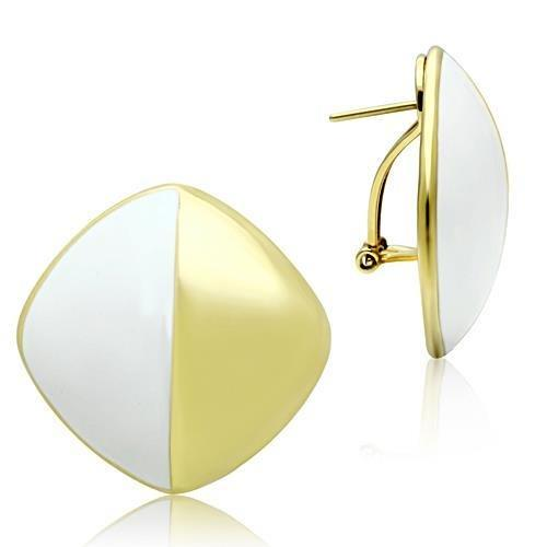 GL340 - IP Gold(Ion Plating) Brass Earrings with Epoxy  in White