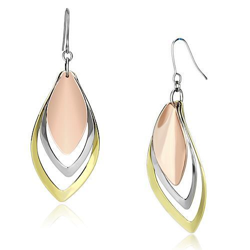 LO2681 - Rhodium + Gold + Rose Gold Iron Earrings with No Stone