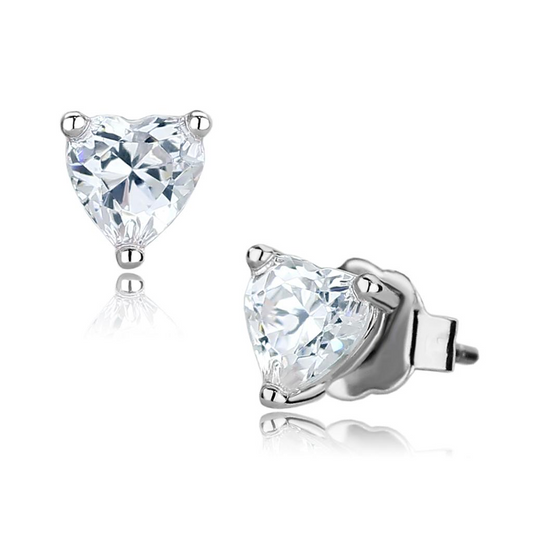 LO4170 - Rhodium Brass Earrings with AAA Grade CZ  in Clear