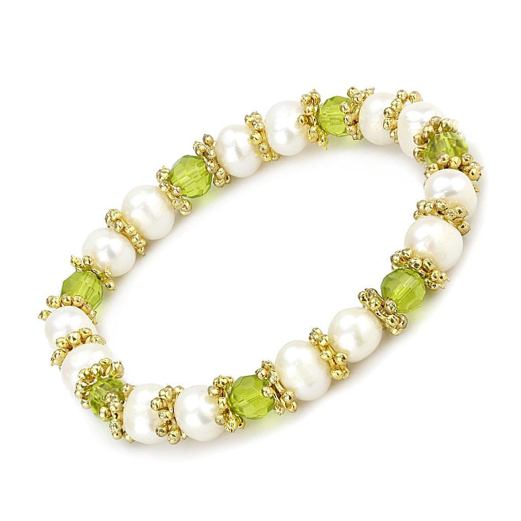 LO4656 - Antique Silver White Metal Bracelet with Synthetic Pearl in Peridot