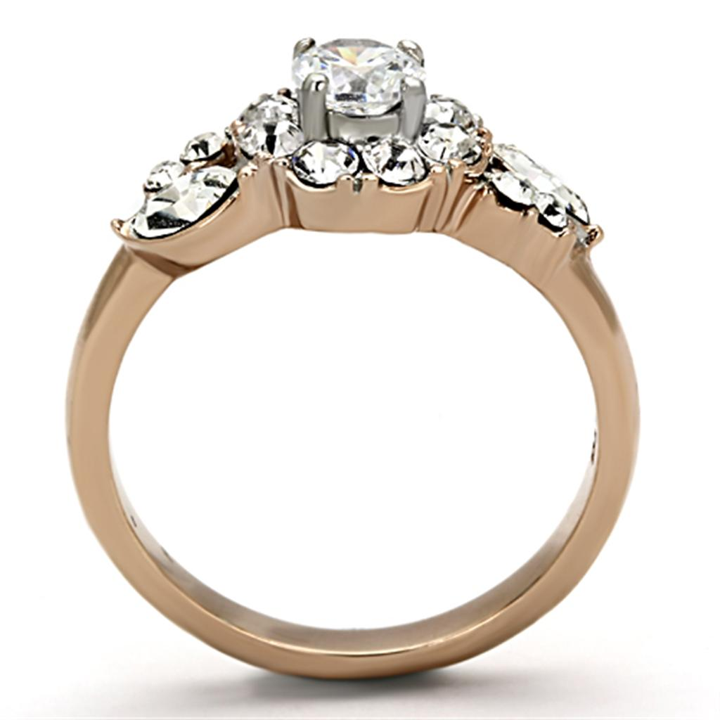 TK1164 - Two-Tone IP Rose Gold Stainless Steel Ring with AAA Grade CZ  in Clear