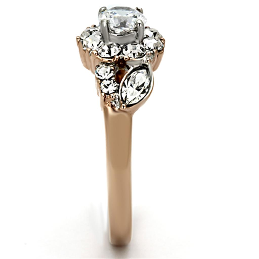 TK1164 - Two-Tone IP Rose Gold Stainless Steel Ring with AAA Grade CZ  in Clear