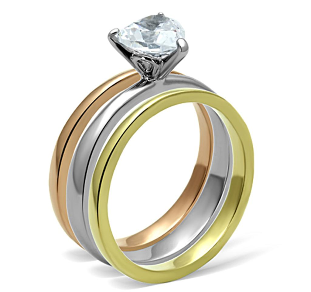 TK1274 - Three Tone (IP Gold & IP Rose Gold & High Polished) Stainless Steel Ring with AAA Grade CZ  in Clear