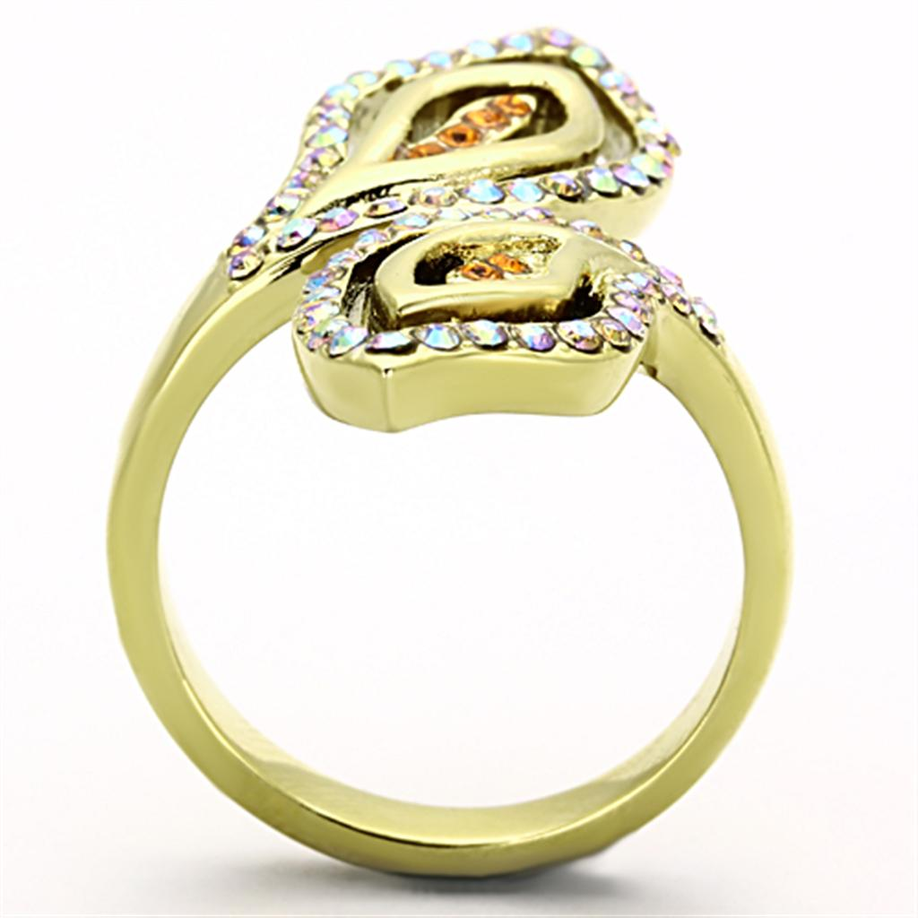 TK1289 - IP Gold(Ion Plating) Stainless Steel Ring with Top Grade Crystal  in Multi Color