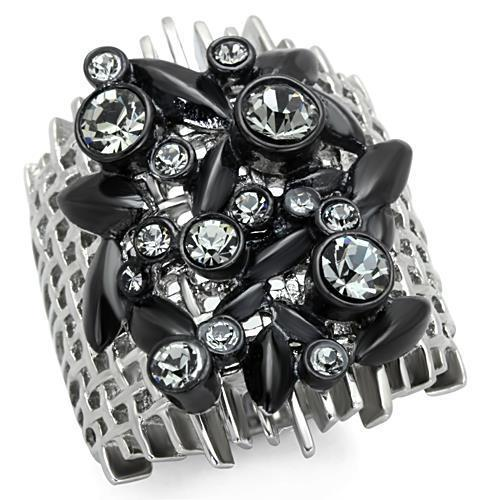 TK1687 - Two-Tone IP Black Stainless Steel Ring with Top Grade Crystal  in Black Diamond