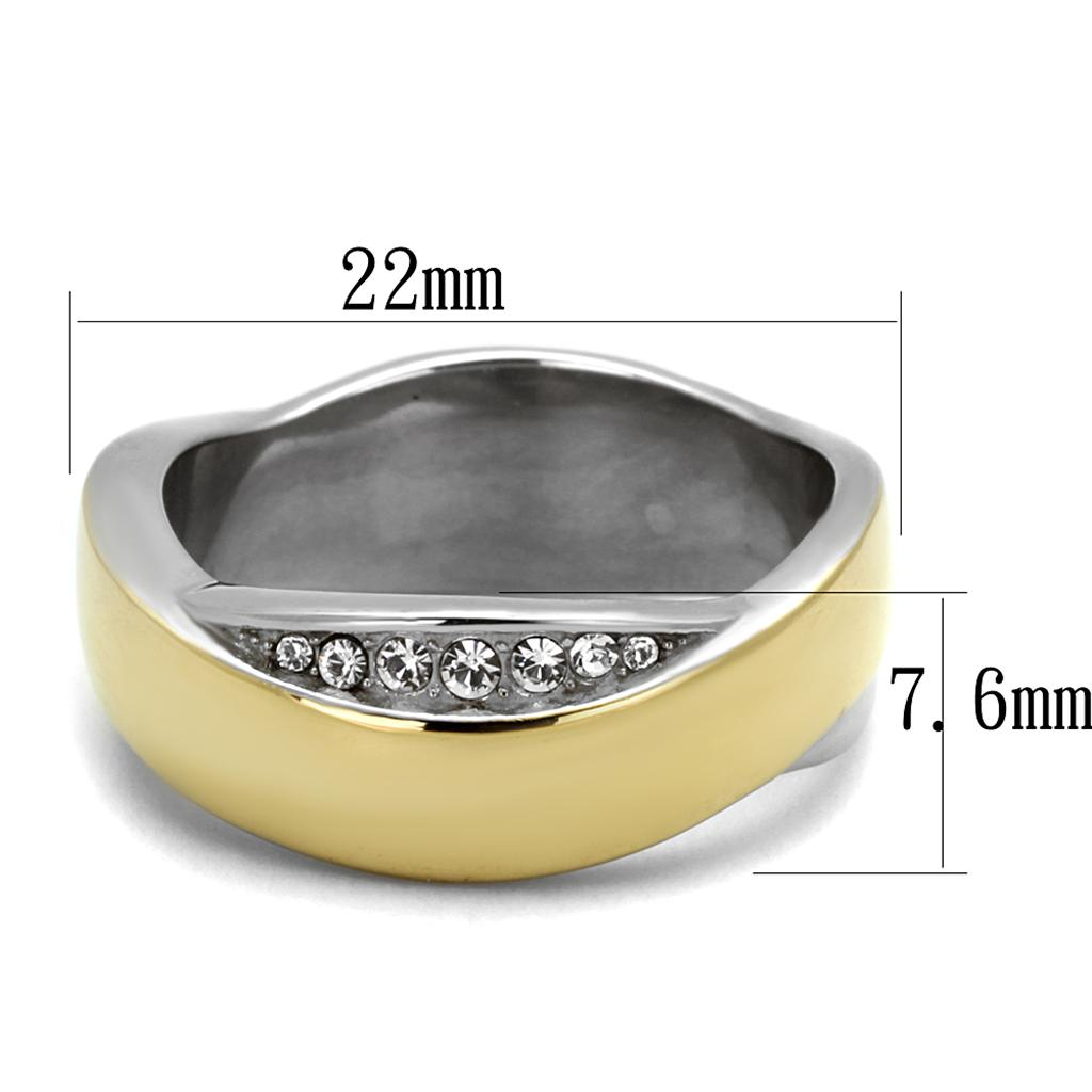 TK2264 - Two-Tone IP Gold (Ion Plating) Stainless Steel Ring with Top Grade Crystal  in Clear