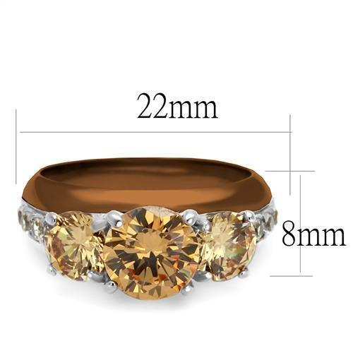 TK2656 - Two Tone IP Light Brown (IP Light coffee) Stainless Steel Ring with AAA Grade CZ  in Champagne