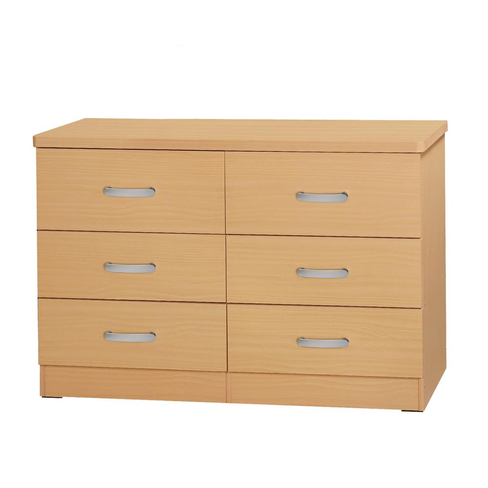 DD & PAM 6 Drawer Engineered Wood Bedroom Dresser in Beech