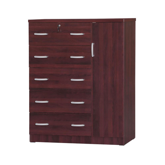 JCF Sofie 5 Drawer Wooden Tall Chest Wardrobe in Mahogany