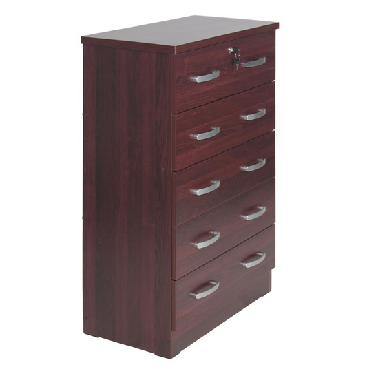 Cindy 5 Drawer Chest Wooden Dresser with Lock in Mahogany