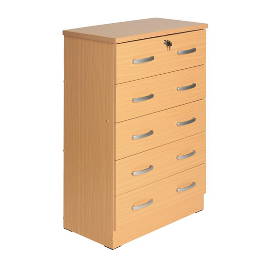 Cindy 5 Drawer Chest Wooden Dresser with Lock Beech (Maple)