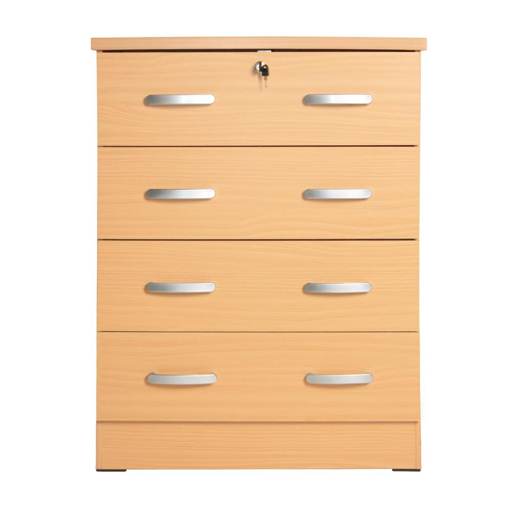 Cindy 4 Drawer Chest Wooden Dresser with Lock Beech (Maple)