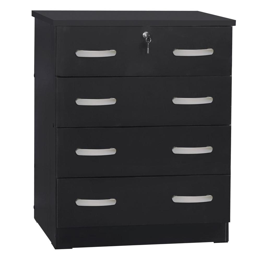 Cindy 4 Drawer Chest Wooden Dresser with Lock in Black