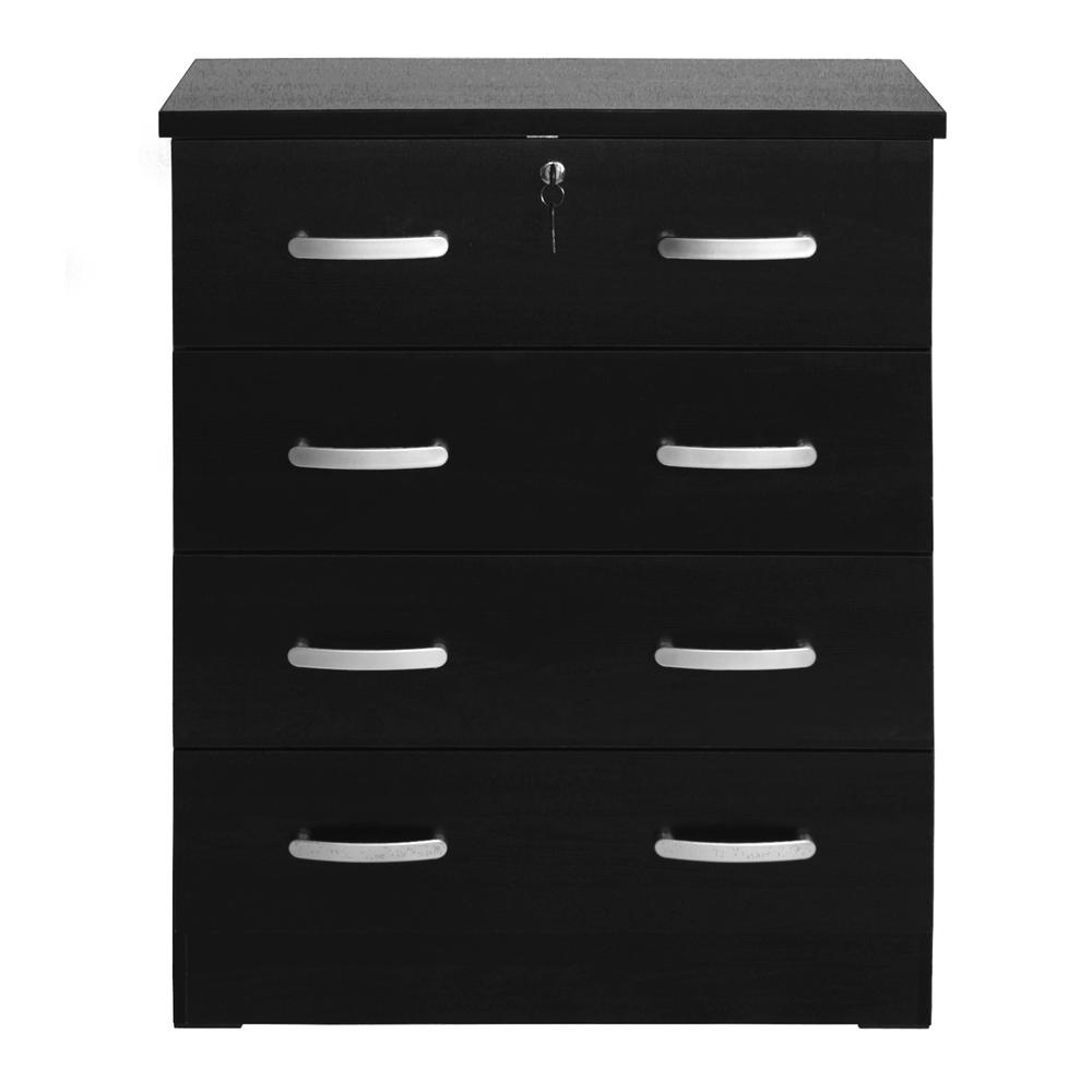 Cindy 4 Drawer Chest Wooden Dresser with Lock in Black